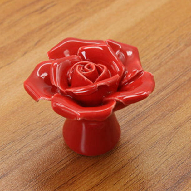 Rose Ceramic Knobs Kitchen Cabinet Drawer Pulls or Furniture Handle #GR-SET/6 